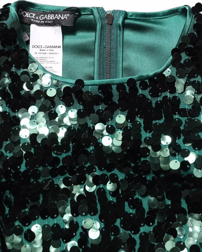 Dolce & Gabbana Green Sequined Long Sleeves Crop Blouse Top