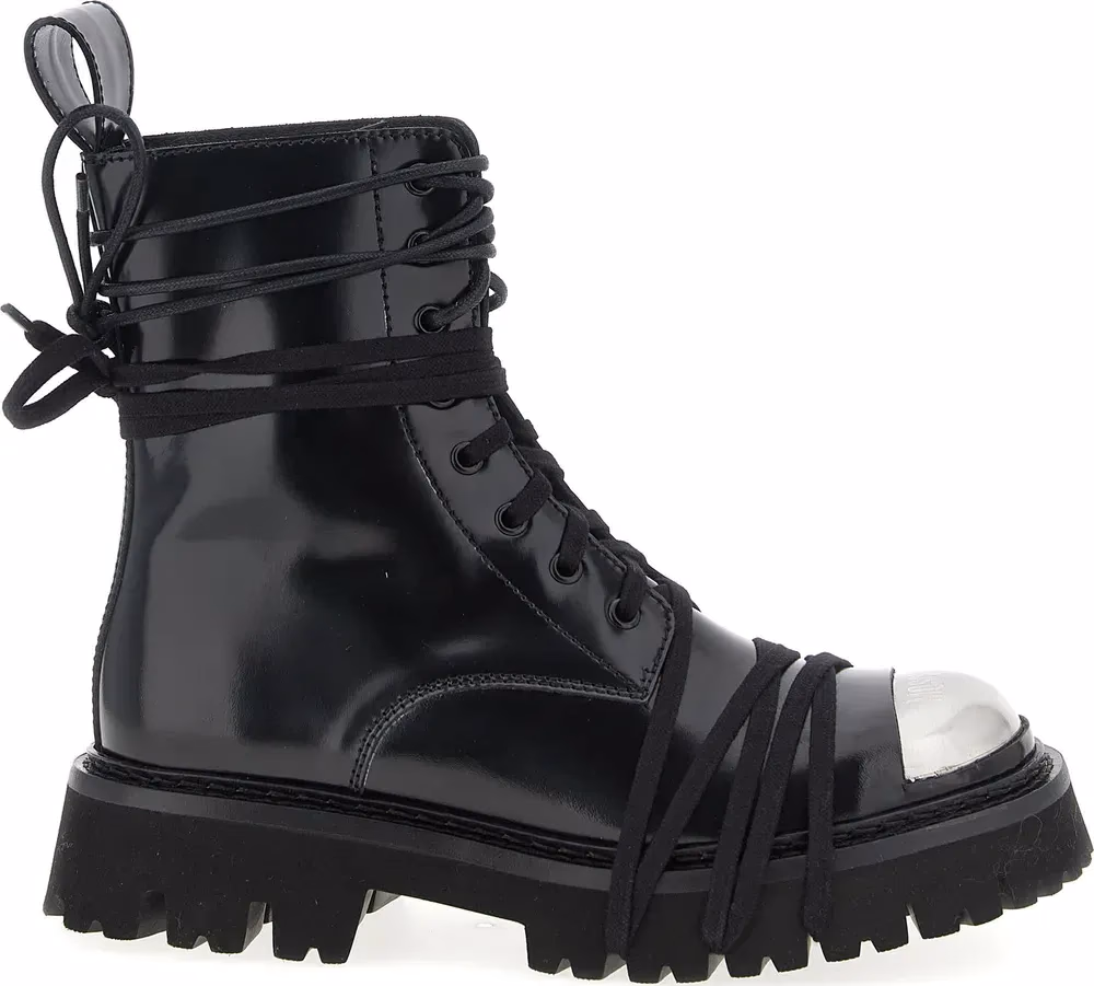 Moschino Black Calfskin Lace-Up Boots