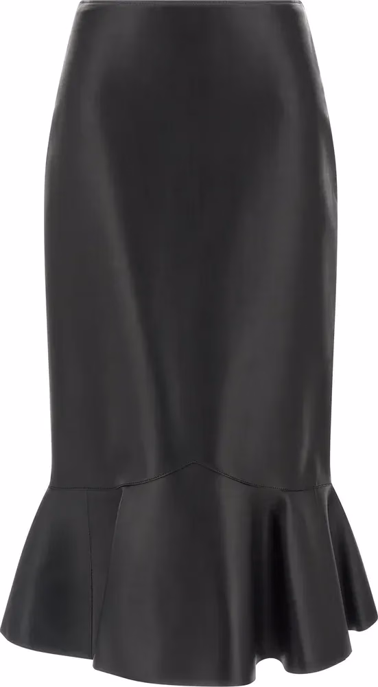 Fendi Black Lamb Leather Midi Skirt