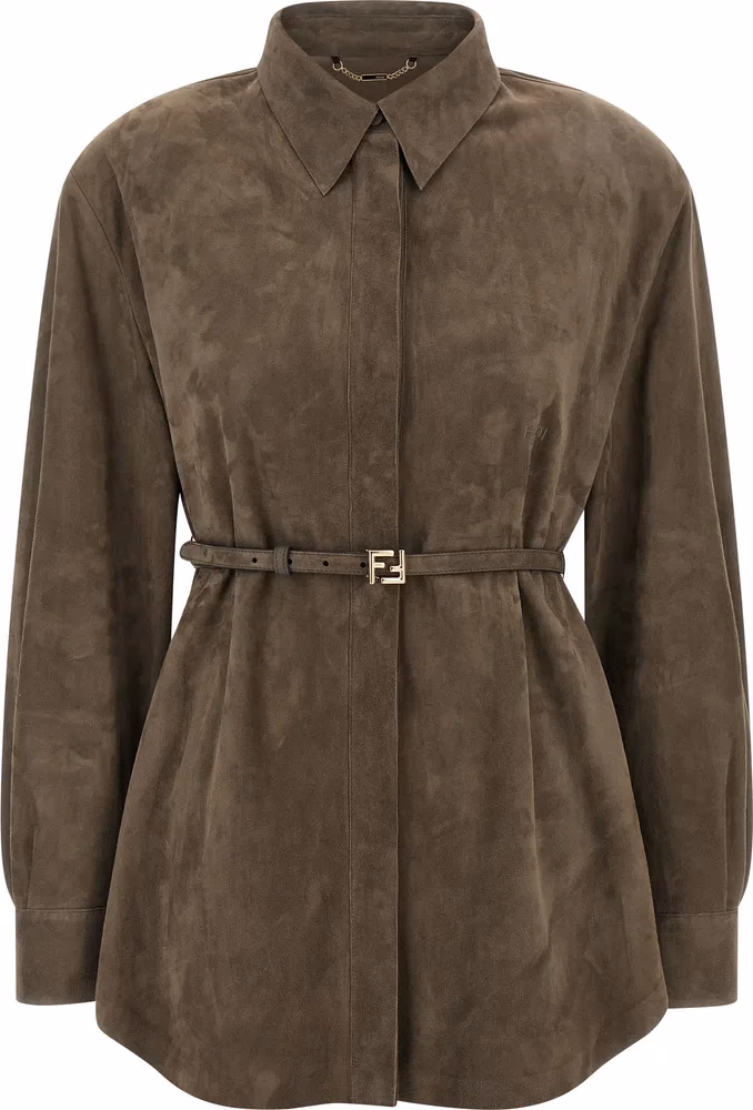 Fendi Gray Lamb Leather Blouse