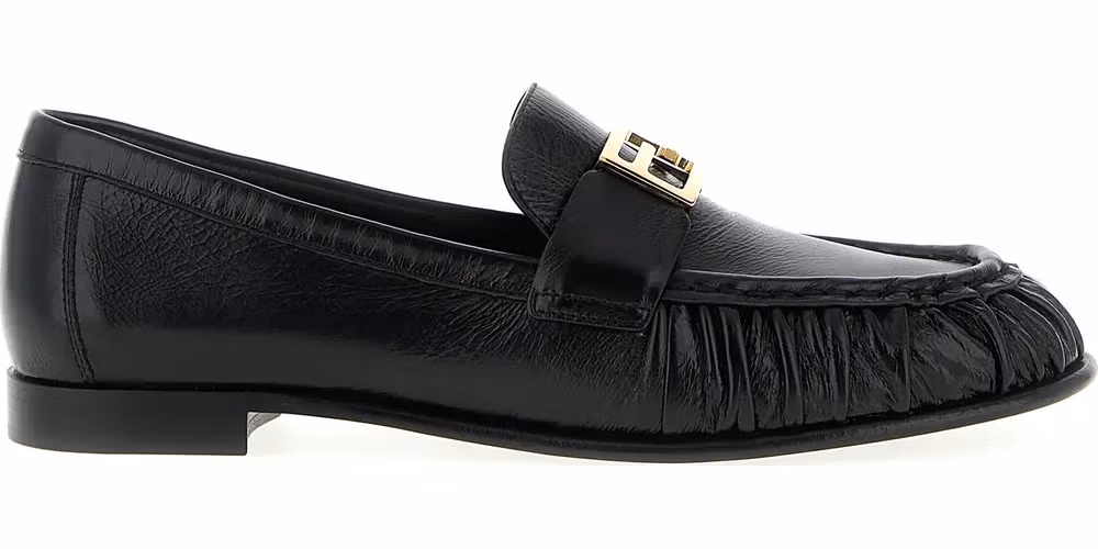 Fendi Black Lamb Leather Slip-On Loafers