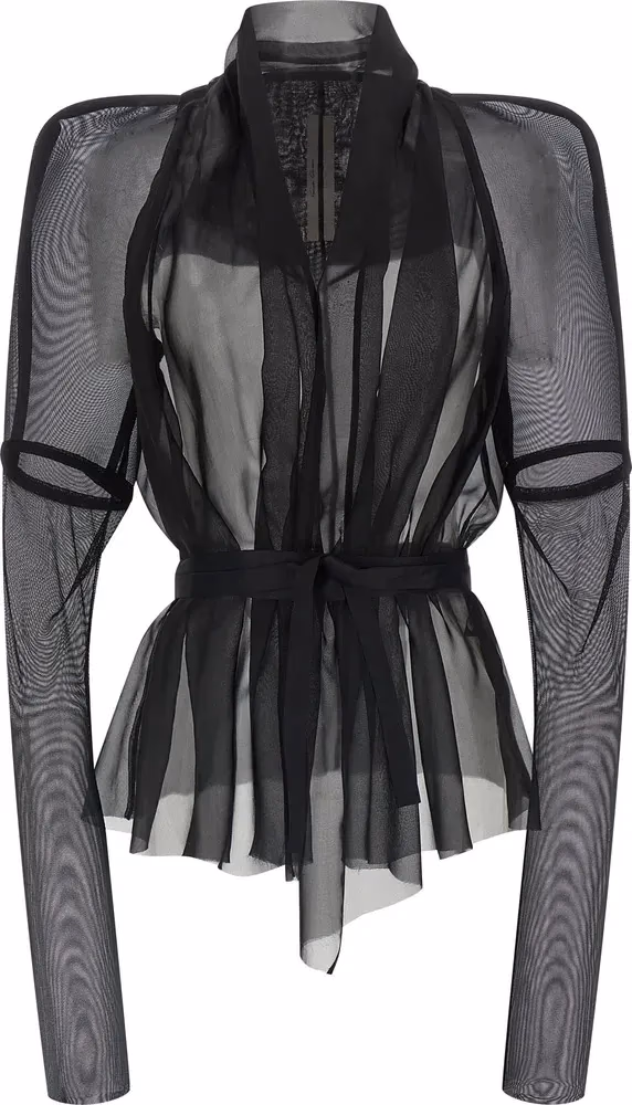 Rick Owens Black Silk Full-Length Jacket
