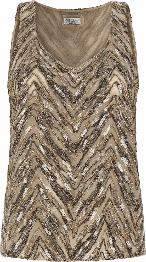 Brunello Cucinelli Beige Silk Tank Tops