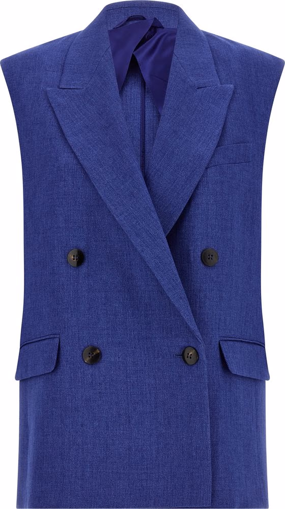 Max Mara Blue Linen Sleeveless Jacket