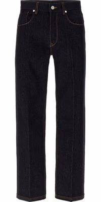 Blue Cotton Straight-Leg Jeans