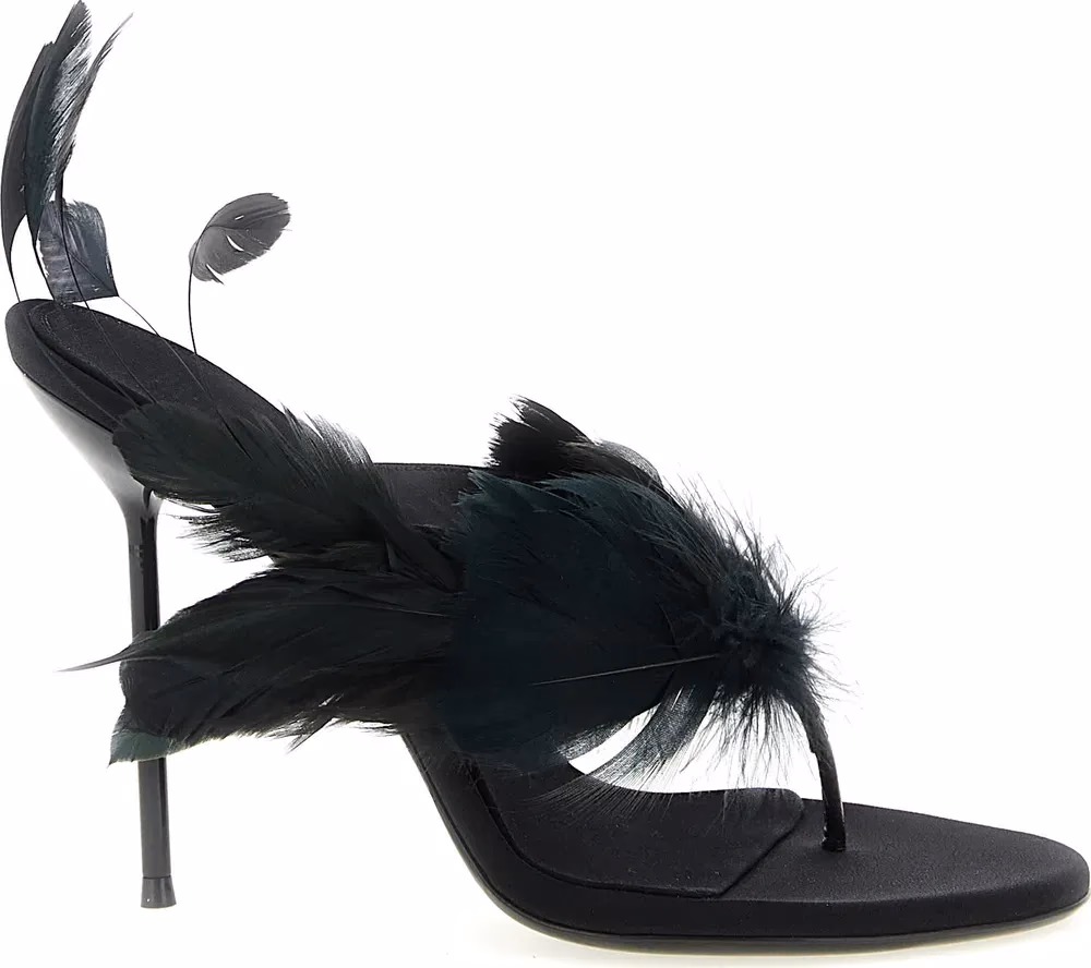 Paris Texas Black Silk Stiletto Heel Sandals
