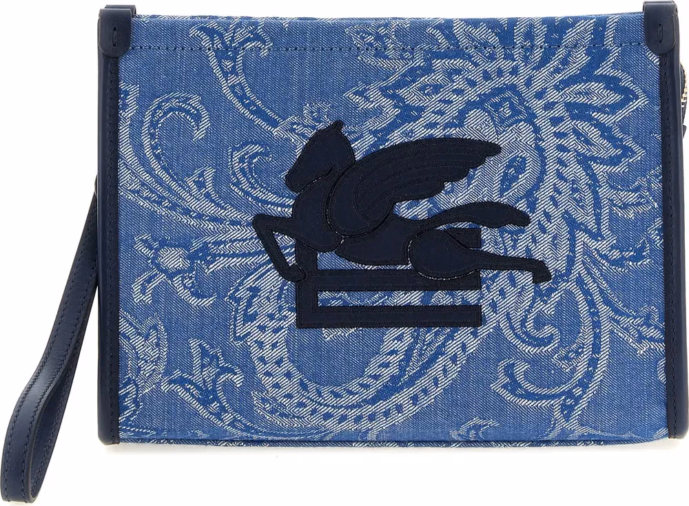 Etro Blue Cotton Clutch Bag