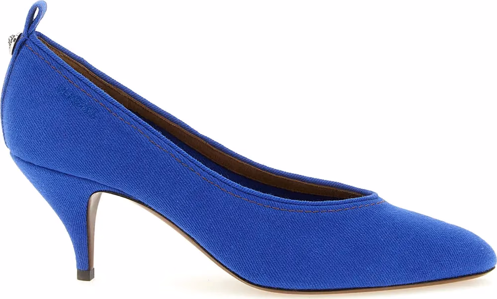 Versace Blue Cotton Mid Heel Pumps