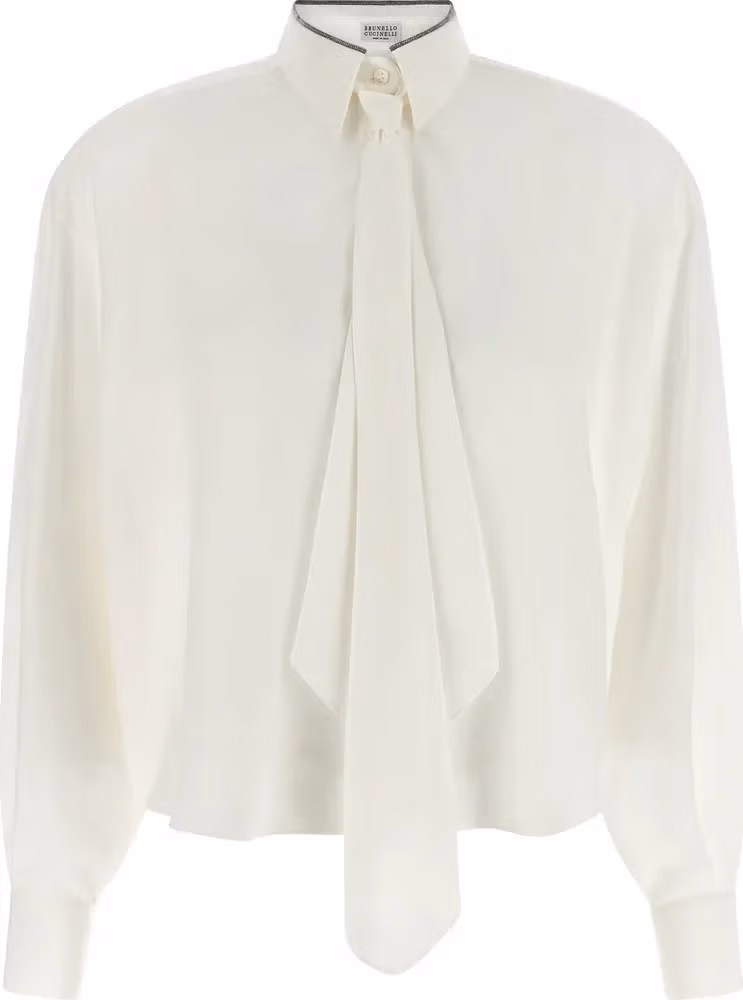 Brunello Cucinelli White Silk Blouse