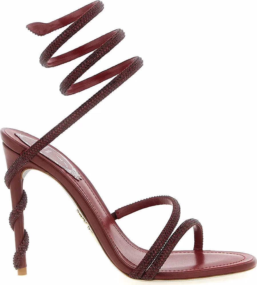 RENE CAOVILLA Bordeaux Viscose Stiletto Heel Sandals
