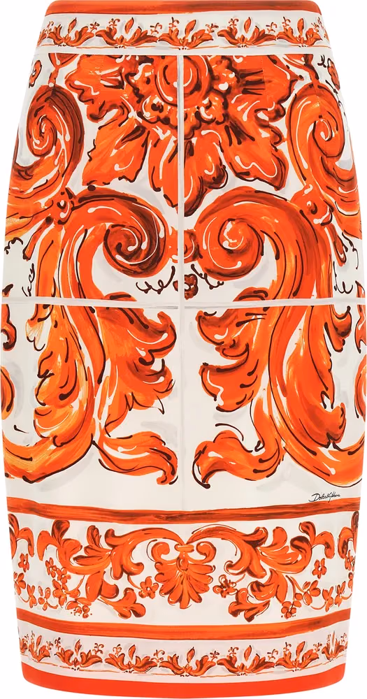 Dolce & Gabbana Orange Silk Midi Skirt