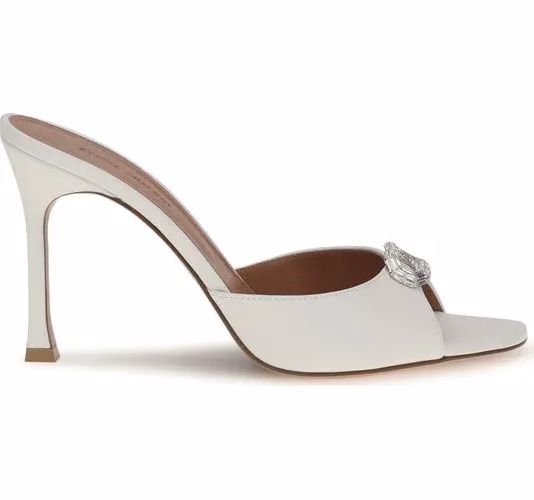 Amina Muaddi White Calf Leather Bos Taurus Stiletto Heel Sandals