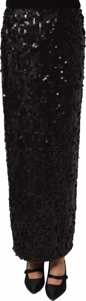 Dolce & Gabbana Black Sequin High Waist Pencil Midi Skirt