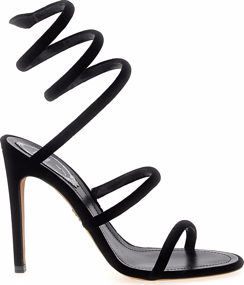 RENE CAOVILLA Black Textile Stiletto Heel Sandals