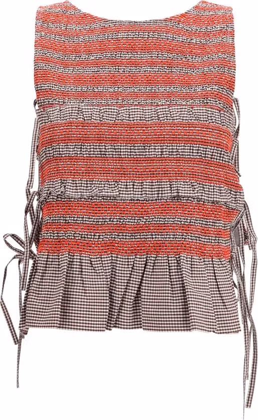 Ganni Brown Cotton Sleeveles T-Shirt