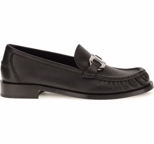 Ferragamo Black Calf Leather Bos Taurus Slip-On Loafers