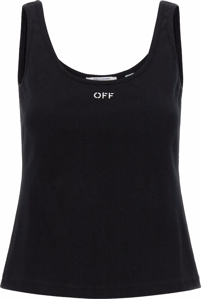 Off-White Black Cotton Tank Tops