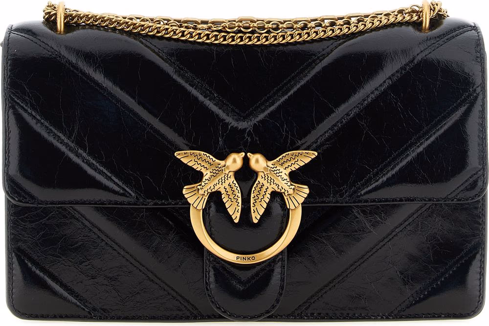PINKO Black Calfskin Shoulder Bag