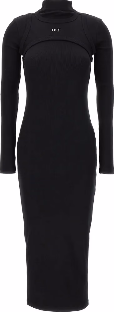 Off-White Black Cotton Midi Dress