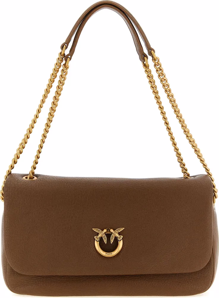 PINKO Brown Lamb Leather Shoulder Bag