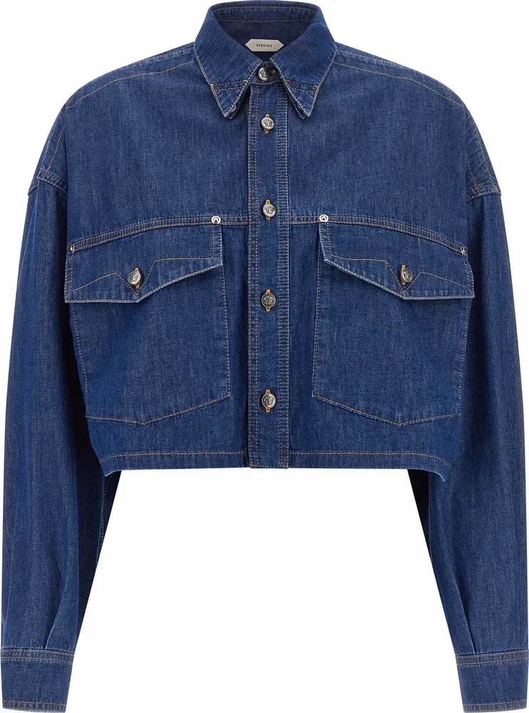 Versace Blue Cotton Blouse