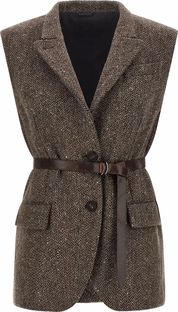 Brunello Cucinelli Brown Virgin Wool Sleeveless Jacket