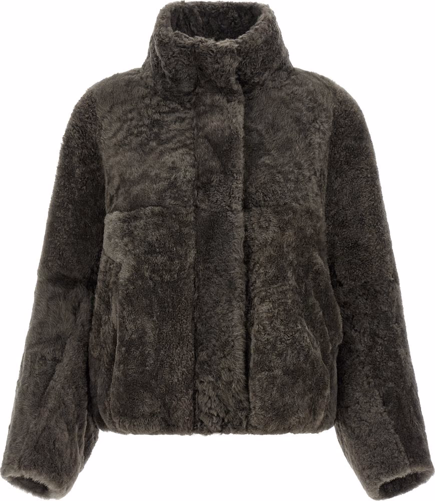 Brunello Cucinelli Gray Lamb Leather Full-Length Jacket