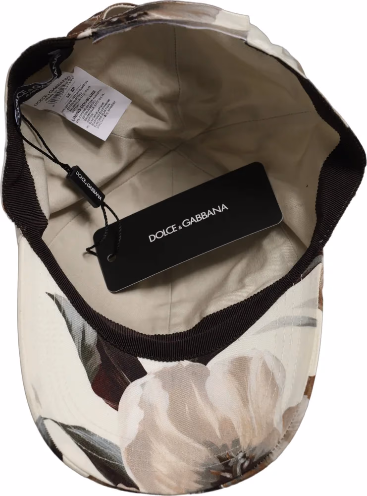 Dolce & Gabbana Men Beige Floral Cotton Baseball Capello Hat