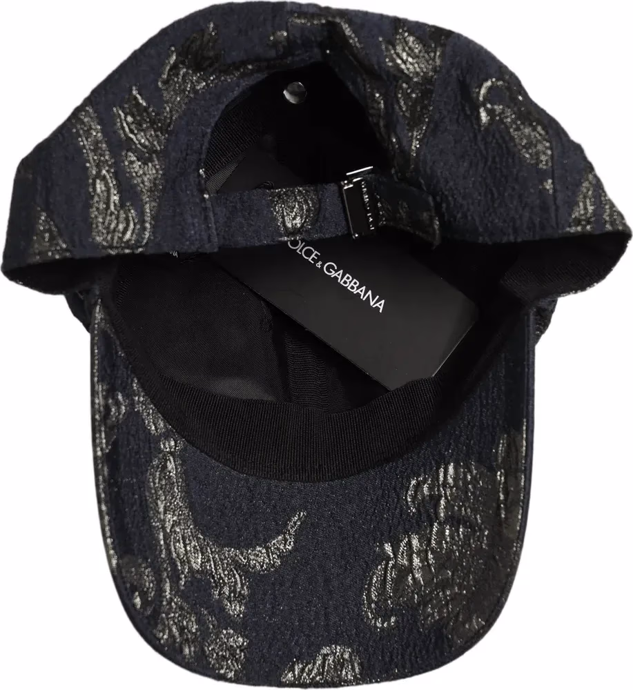 Dolce & Gabbana Men Black Floral Barocco Cotton Baseball Cap Hat