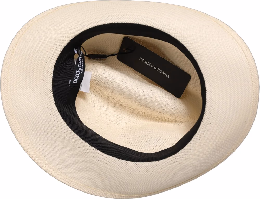 Dolce & Gabbana Men White Paper Straw Fedora Panama Capello Hat