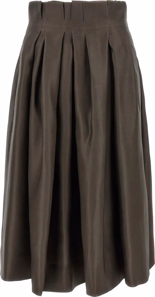 Khaite Brown Silk Midi Skirt