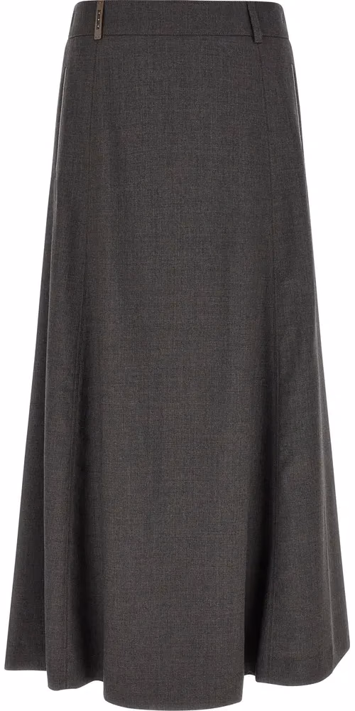Peserico Gray Virgin Wool Midi Skirt