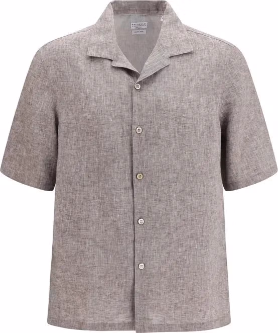 Brunello Cucinelli Gray Linen Shortsleeve Shirt