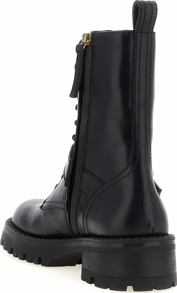 Versace Black Calfskin Lace-Up Boots