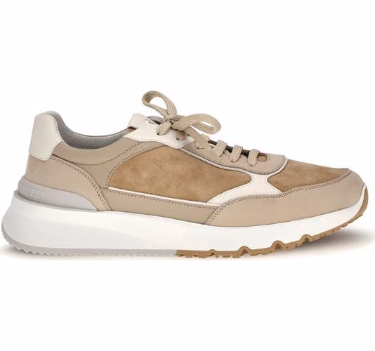 Brunello Cucinelli Beige Calf Leather Bos Taurus Low Top Sneakers