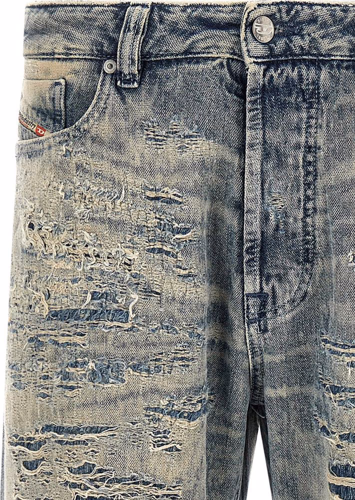 Diesel Blue Cotton Relaxed Fit Jeans