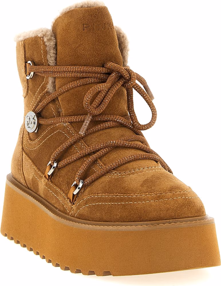 PINKO Brown Cowhide Flat Boots