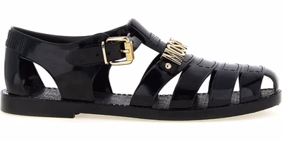 Black Pvc Flat Sandals