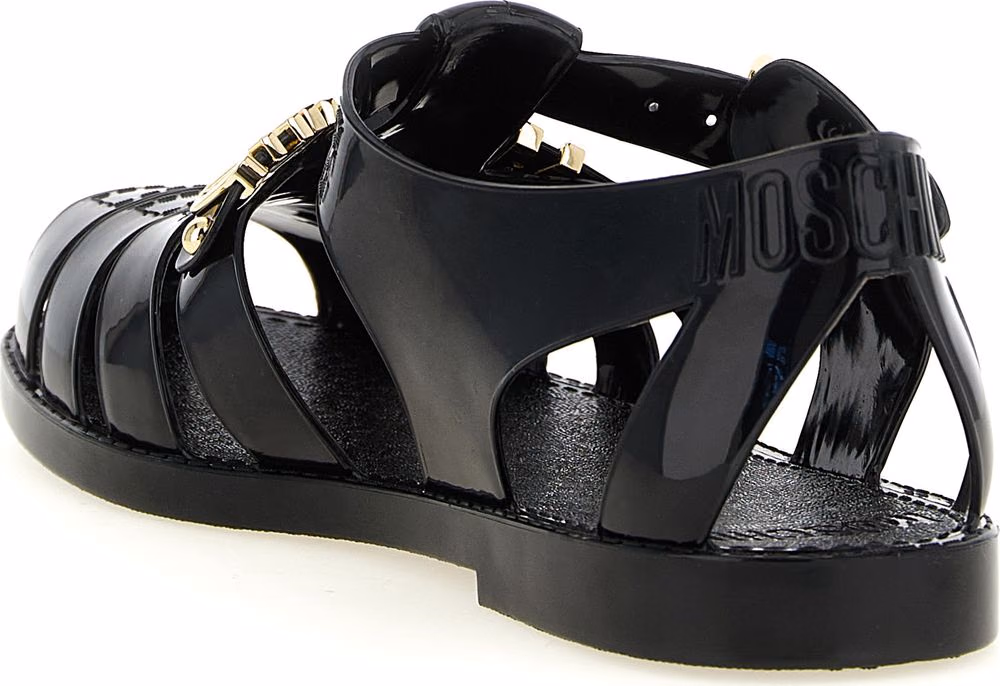 Moschino Black Pvc Flat Sandals