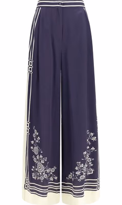 Blue Silk Casual Pants