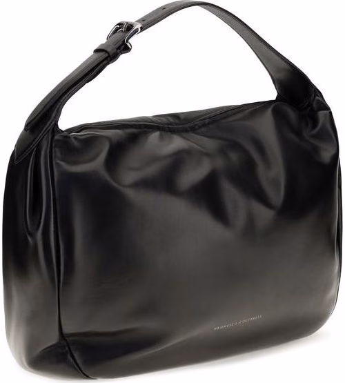 Brunello Cucinelli Black Calf Leather Bos Taurus Shoulder Bag