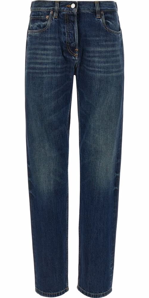 Blue Cotton Straight-Leg Jeans