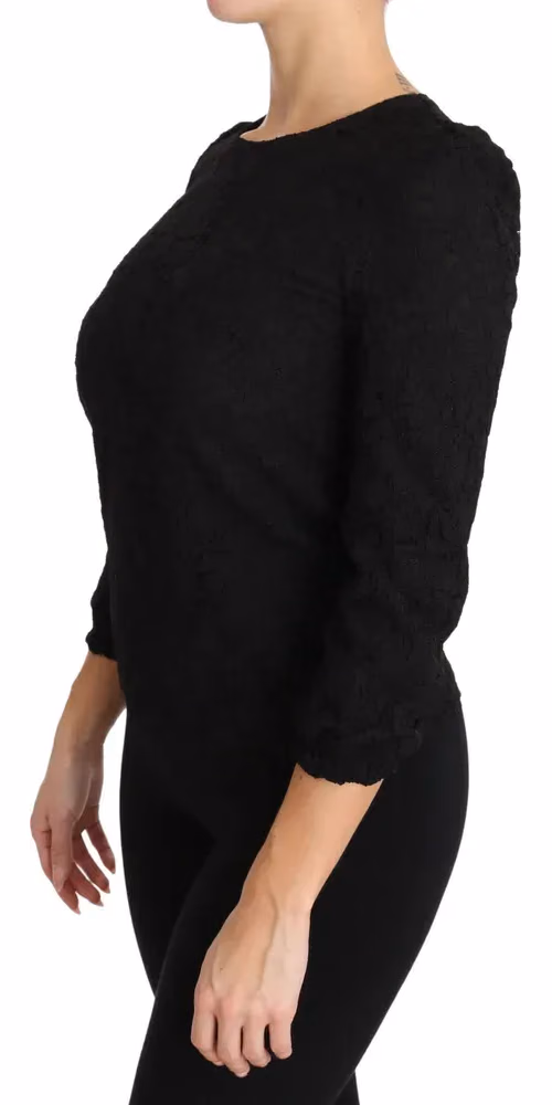 Dolce & Gabbana Black Floral Lace Zipper Top Blouse
