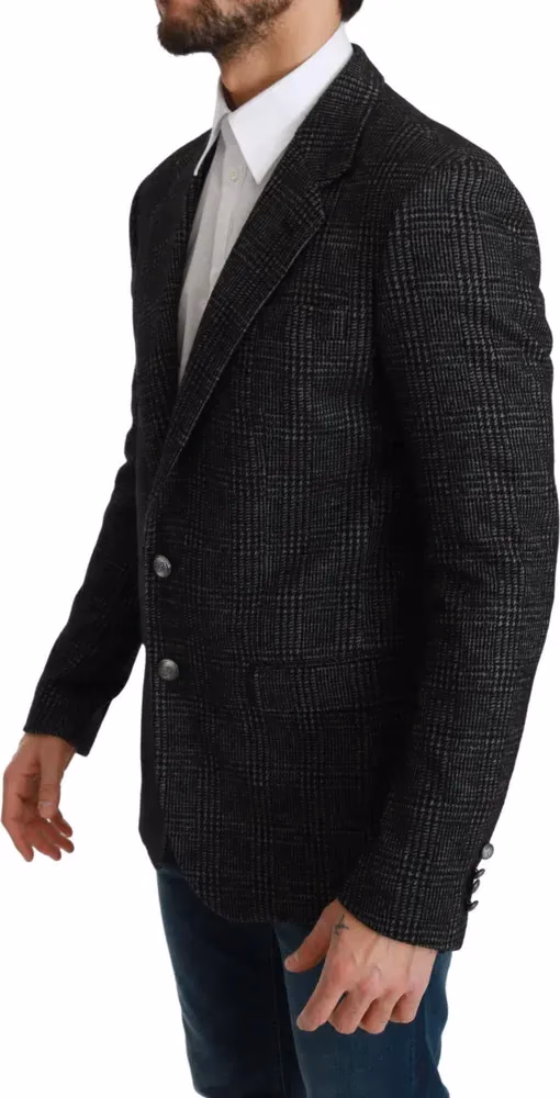 Dolce & Gabbana Gray Plaid Check Slim Fit Jacket Blazer