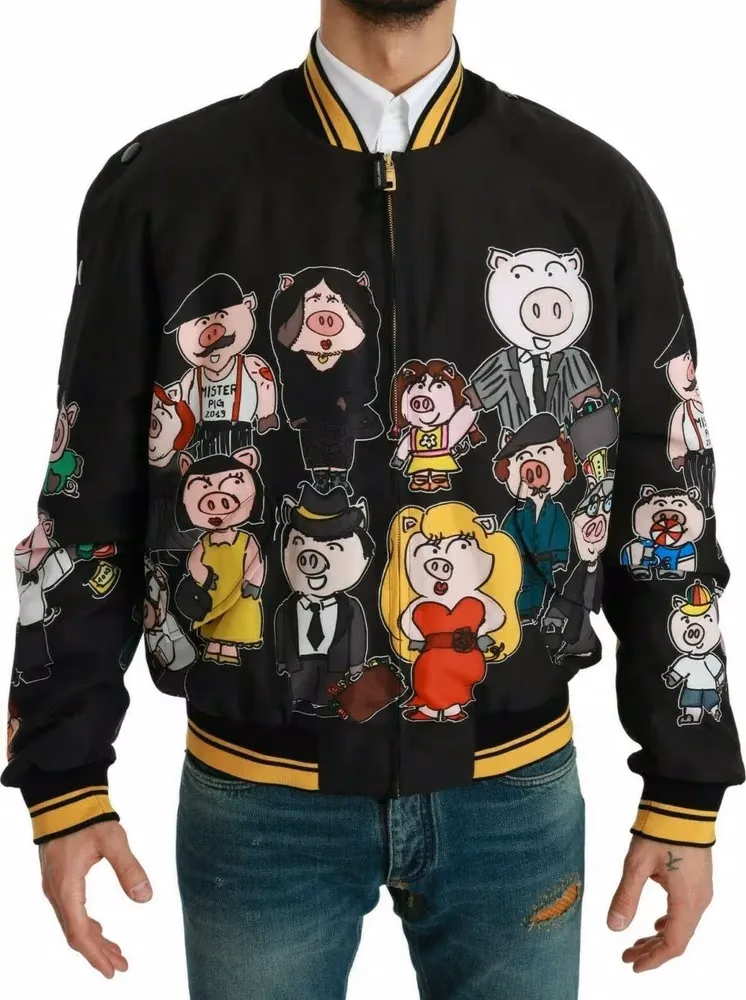Dolce & Gabbana Black YEAR OF THE PIG Bomber Jacket