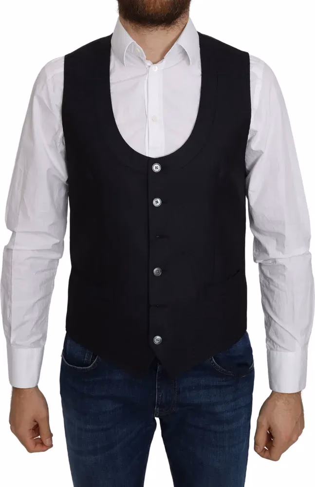 Dolce & Gabbana Blue Silk Romb Pattern Formal Coat Vest