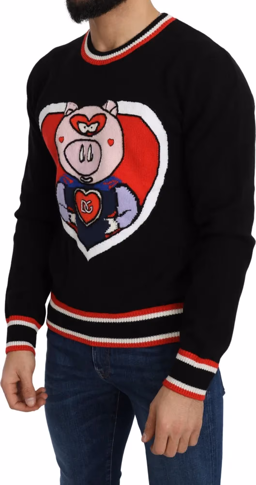 Dolce & Gabbana Black Cashmere Pig of the Year Pullover Sweater