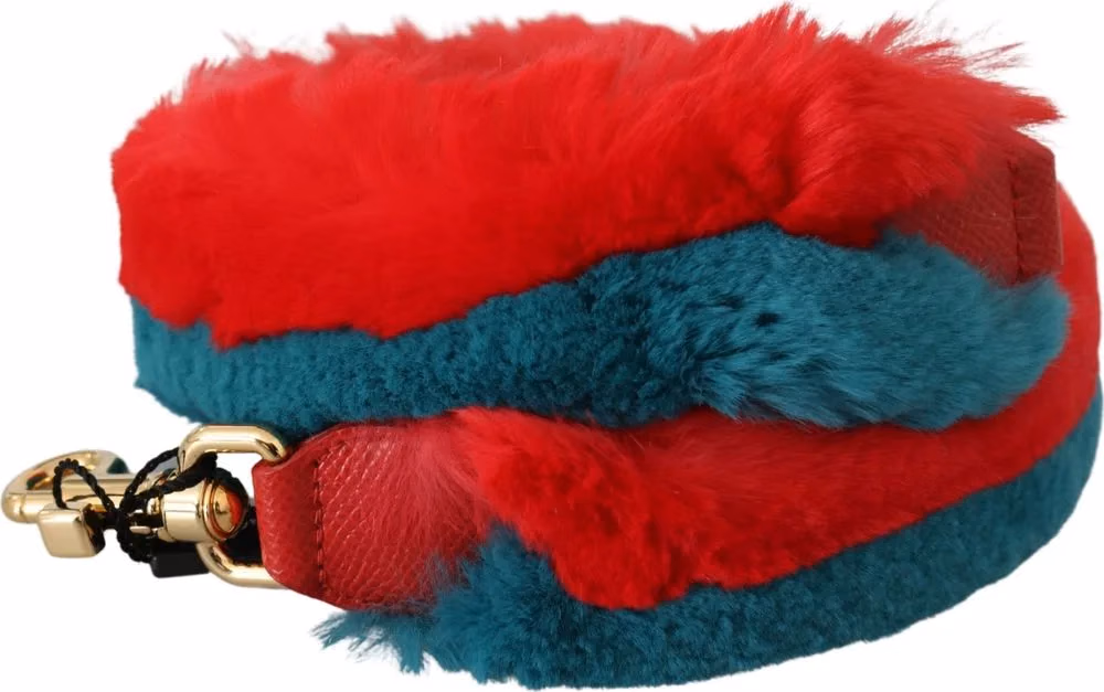 Dolce & Gabbana Red Blue Rabbit Fur Leather Shoulder Strap