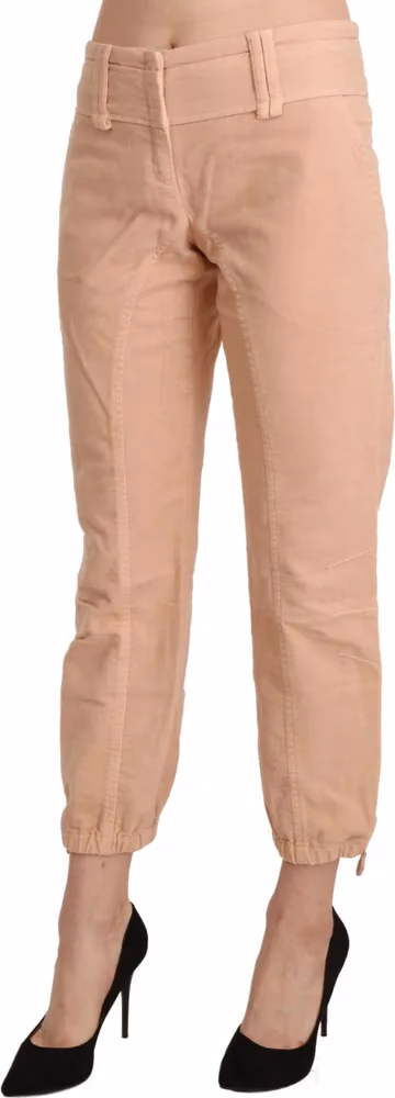 Ermanno Scervino Beige Mid Waist Cropped Cotton Trouser Pants