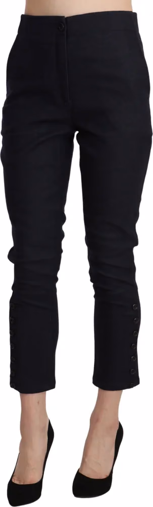 Ermanno Scervino Black High Waist Capri Cropped Cotton Pants